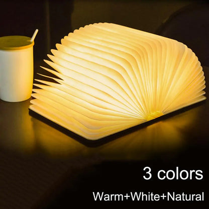 AmoorCity LED Book Night Light: Wooden, USB Rechargeable, Foldable