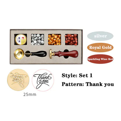 AmoorCity Wax Seal Stamp Set with wooden handle and metal stamp. Includes wax beads for creating classic wax seals on envelopes, invitations, etc.