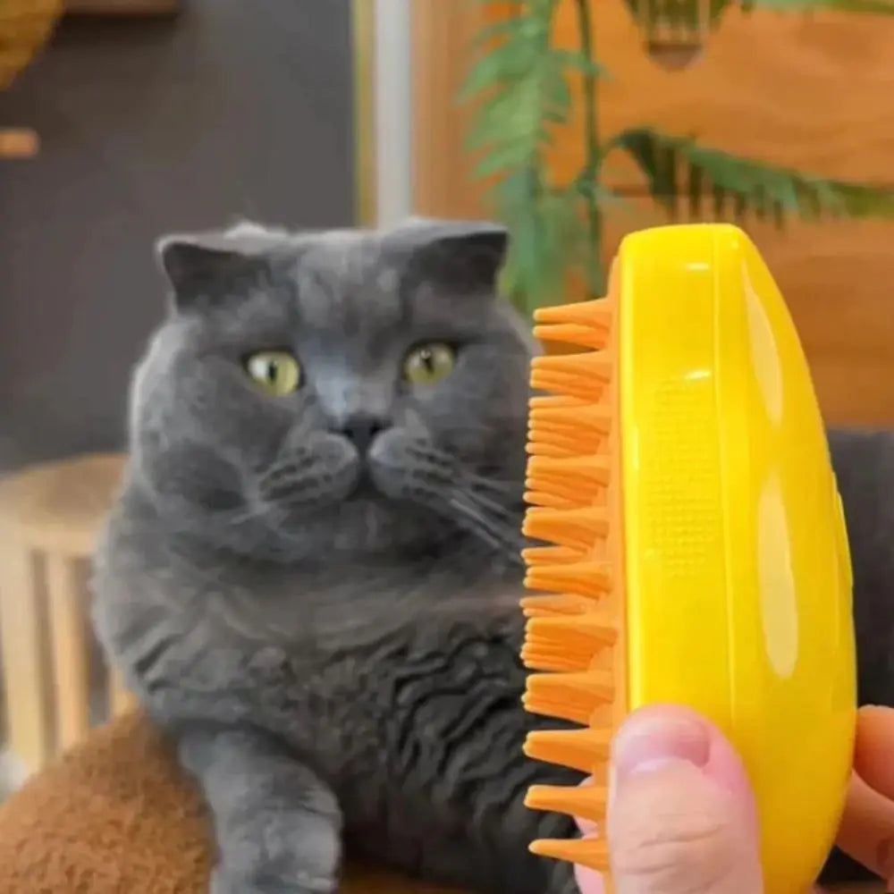 AmoorPet Electric Steam Brush for effortless pet grooming. Gentle steam loosens fur for easy removal. Perfect for cats and dogs to reduce shedding and keep your home fur-free.