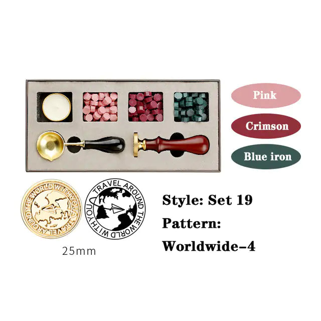 AmoorCity Wax Seal Stamp Set with wooden handle and metal stamp. Includes wax beads for creating classic wax seals on envelopes, invitations, etc.