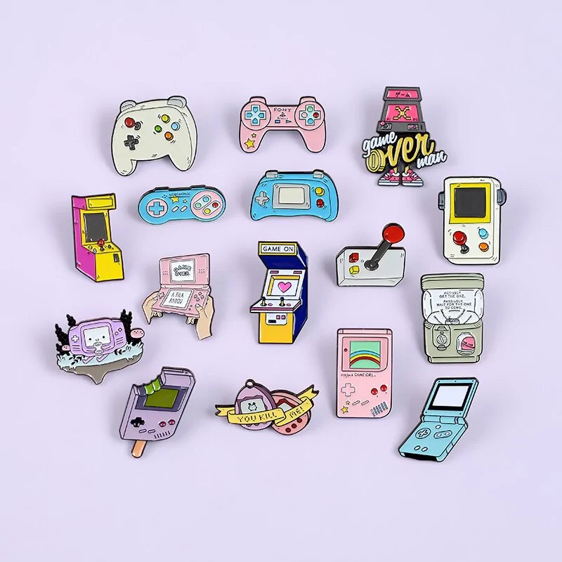 AmoorCity Retro Arcade Game Enamel Pins. Collection of enamel lapel pins featuring classic video game characters and logos. Perfect for gamers of all ages who love retro arcade nostalgia