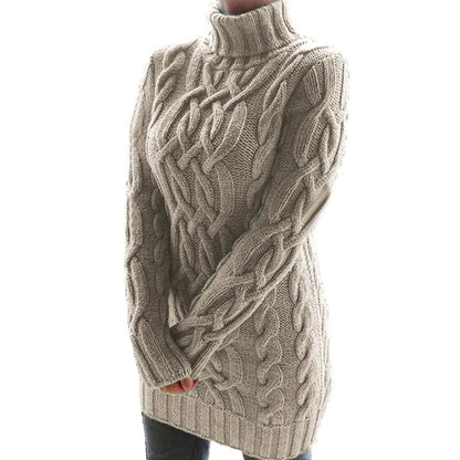 AmoorFemme Winter Crochet Long Sweater Turtleneck Twist Knitted