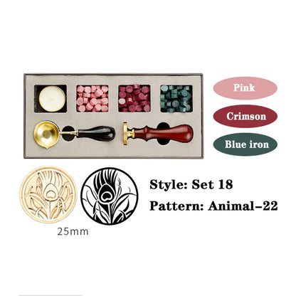 AmoorCity Wax Seal Stamp Set with wooden handle and metal stamp. Includes wax beads for creating classic wax seals on envelopes, invitations, etc.