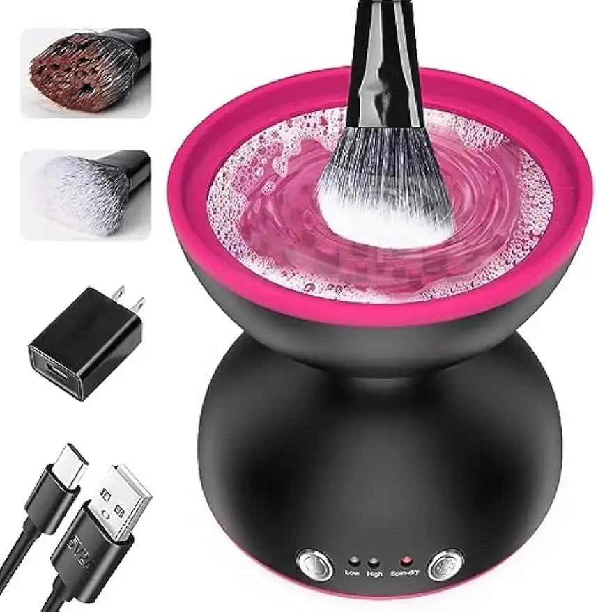 AmoorCare Electric Makeup Brush Cleaner Machine for Women. Electric makeup brush cleaning machine that spins brushes to remove makeup residue and bacteria. Ensures clean and hygienic brushes for flawless makeup application.