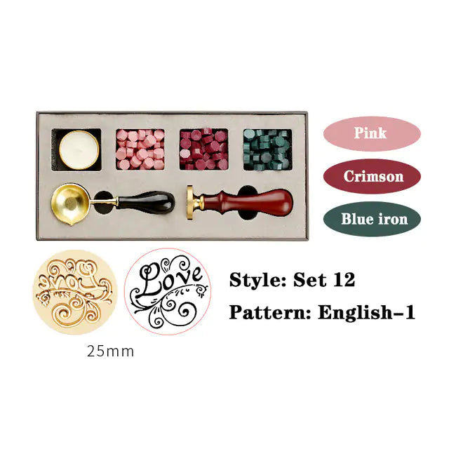 AmoorCity Wax Seal Stamp Set with wooden handle and metal stamp. Includes wax beads for creating classic wax seals on envelopes, invitations, etc.