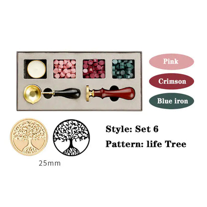 AmoorCity Wax Seal Stamp Set with wooden handle and metal stamp. Includes wax beads for creating classic wax seals on envelopes, invitations, etc.