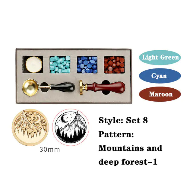 AmoorCity Wax Seal Stamp Set with wooden handle and metal stamp. Includes wax beads for creating classic wax seals on envelopes, invitations, etc.