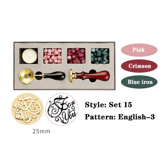 AmoorCity Wax Seal Stamp Set with wooden handle and metal stamp. Includes wax beads for creating classic wax seals on envelopes, invitations, etc.