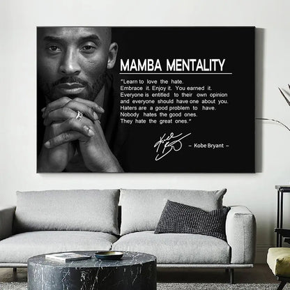 High-quality black and white poster featuring inspirational quotes by Kobe Bryant. Perfect for motivating athletes and fans.