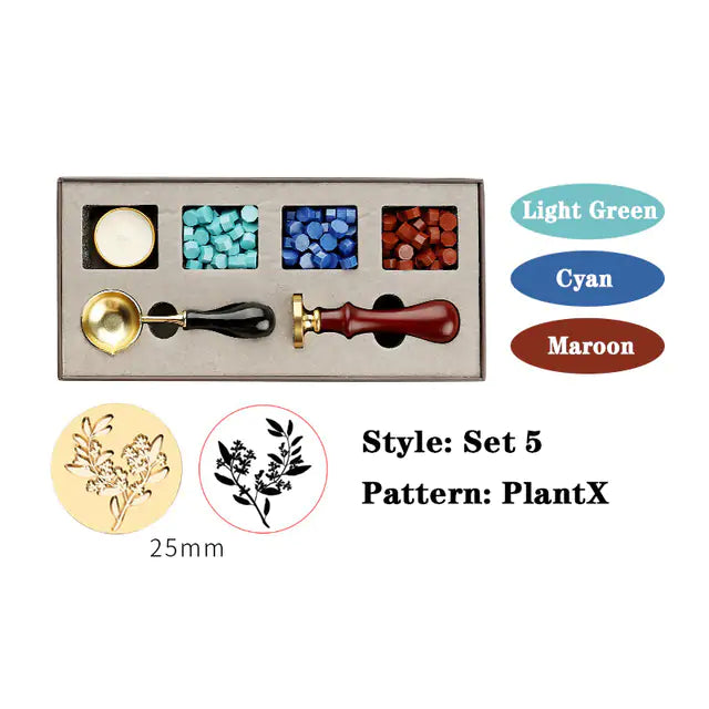 AmoorCity Wax Seal Stamp Set with wooden handle and metal stamp. Includes wax beads for creating classic wax seals on envelopes, invitations, etc.