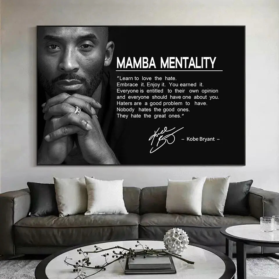 High-quality black and white poster featuring inspirational quotes by Kobe Bryant. Perfect for motivating athletes and fans.