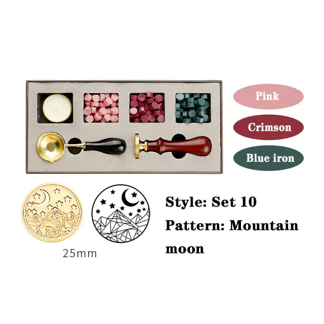 AmoorCity Wax Seal Stamp Set with wooden handle and metal stamp. Includes wax beads for creating classic wax seals on envelopes, invitations, etc.