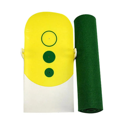 Green, portable putting mat with artificial turf by AmoorCity. Ideal for practicing golf putting indoors.