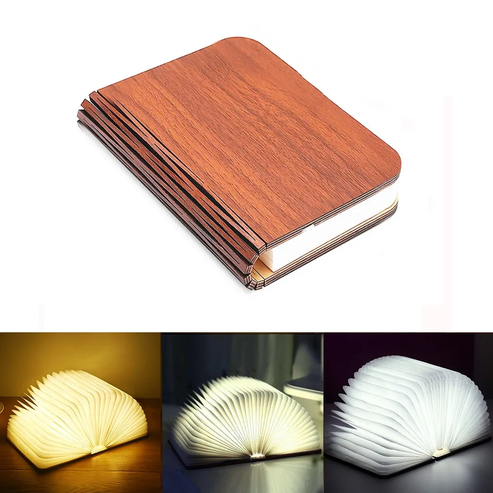 AmoorCity LED Book Night Light: Wooden, USB Rechargeable, Foldable