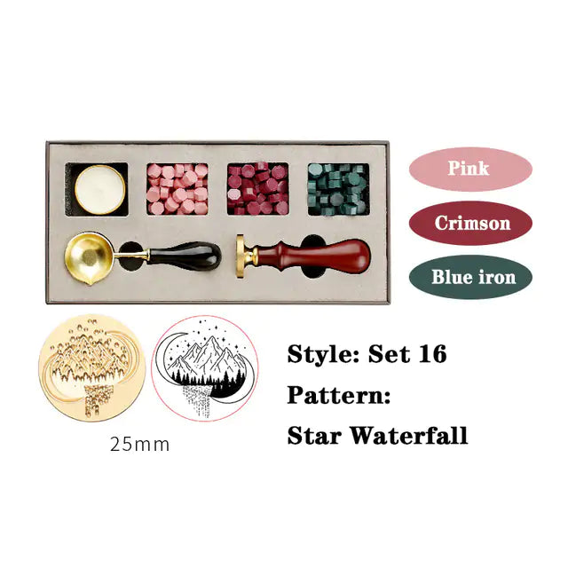 AmoorCity Wax Seal Stamp Set with wooden handle and metal stamp. Includes wax beads for creating classic wax seals on envelopes, invitations, etc.