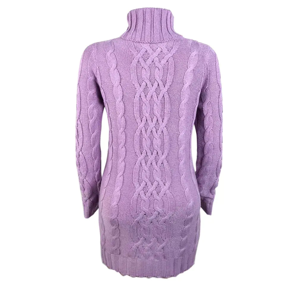 AmoorFemme Winter Crochet Long Sweater Turtleneck Twist Knitted