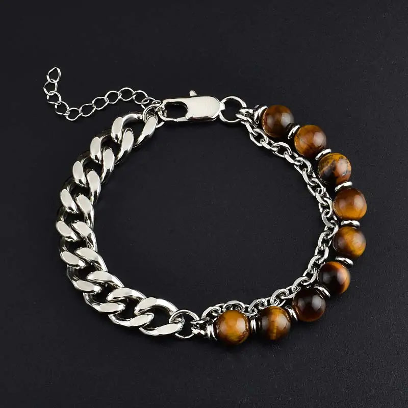 AmoorWear European Natural Tiger Eye Bracelet. Men's bracelet made with genuine European tiger eye beads. Brown natural stone bracelet known for its grounding and protective properties.