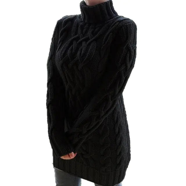 AmoorFemme Winter Crochet Long Sweater Turtleneck Twist Knitted