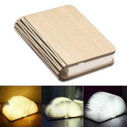 AmoorCity LED Book Night Light: Wooden, USB Rechargeable, Foldable