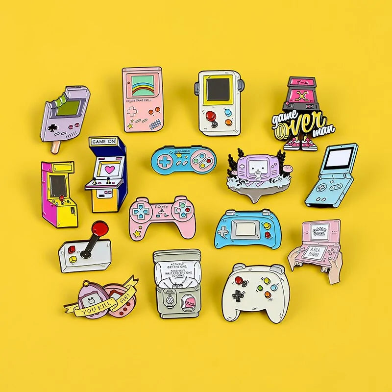 AmoorCity Retro Arcade Game Enamel Pins. Collection of enamel lapel pins featuring classic video game characters and logos. Perfect for gamers of all ages who love retro arcade nostalgia