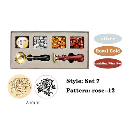 AmoorCity Wax Seal Stamp Set with wooden handle and metal stamp. Includes wax beads for creating classic wax seals on envelopes, invitations, etc.