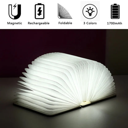 AmoorCity LED Book Night Light: Wooden, USB Rechargeable, Foldable