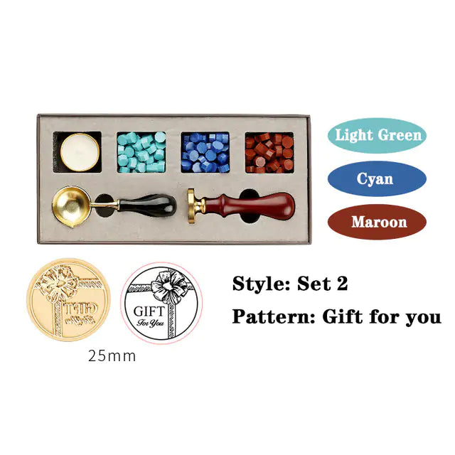 AmoorCity Wax Seal Stamp Set with wooden handle and metal stamp. Includes wax beads for creating classic wax seals on envelopes, invitations, etc.